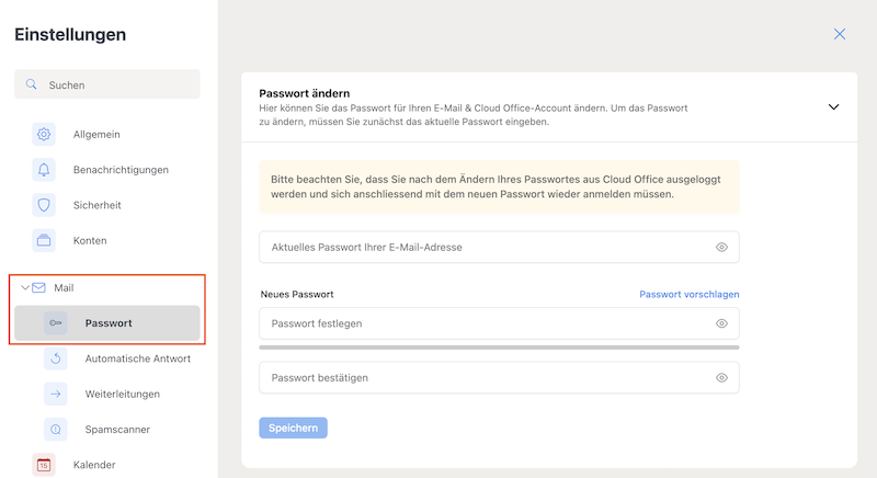 E Mail Passwort aendern CloudOffice de