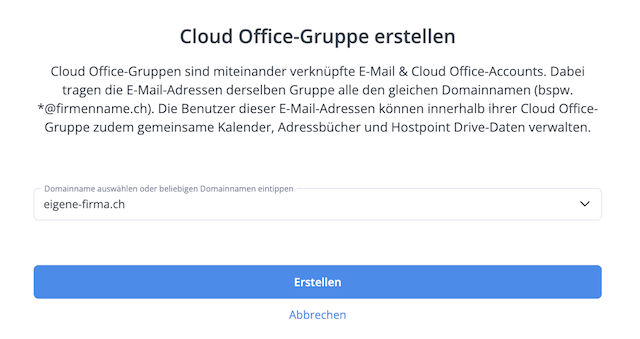 CloudOfficeGruppe erstellen Overlay de