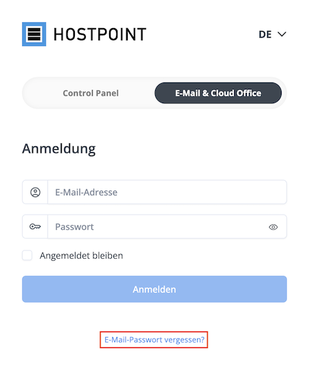 Cloud Office PW vergessen 01 de