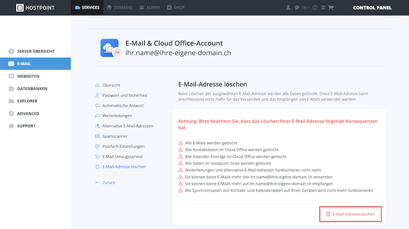 EMailAdresse loeschen de