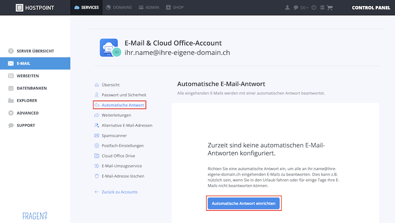 Keine automatische Antwort Webhosting de
