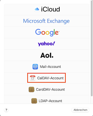 Apple Ventura Account hinzufuegen CalDAV DE