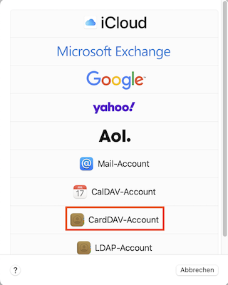 Apple Ventura Account hinzufuegen CardDAV DE