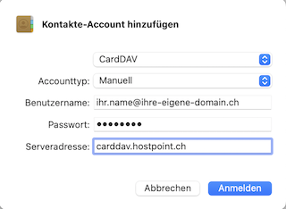 Apple Ventura CardDAV Account hinzufuegen DE