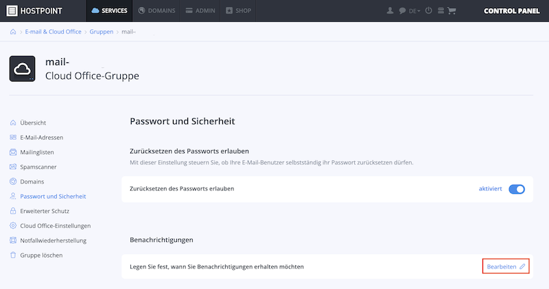 Cloud Office E Mail Benachrichtigung de