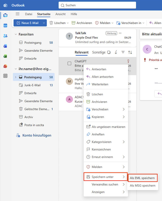 Outlook EML speichern de