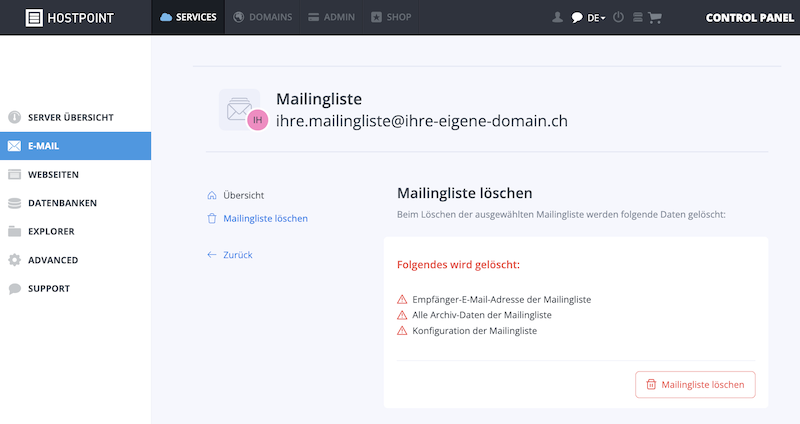 Mailingliste loeschen de