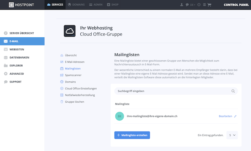 Mailingliste Uebersicht de