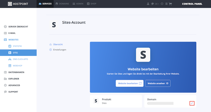 Sites Limited Full Domain aendern de