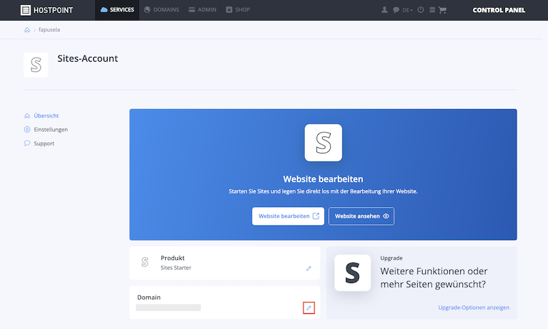 Sites Starter Uebersicht de
