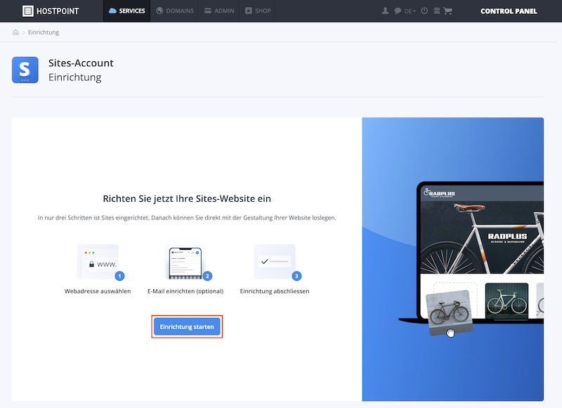 Sites Onboarding starten de
