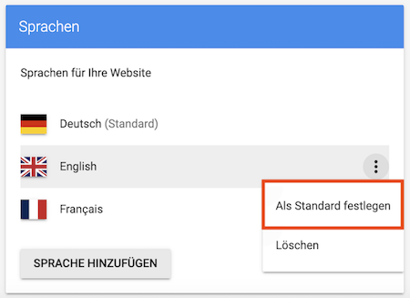 Sites Standardsprache festlegen DE