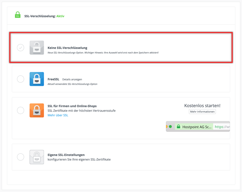 FreeSSL deaktivieren