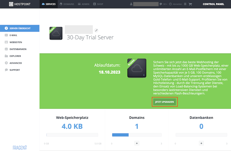 Upgrade Test Webhosting 02 DE