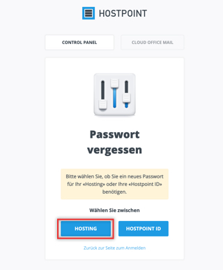 Control Panel Passwort vergessen