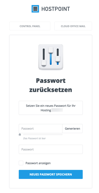 Control Panel Passwort vergessen