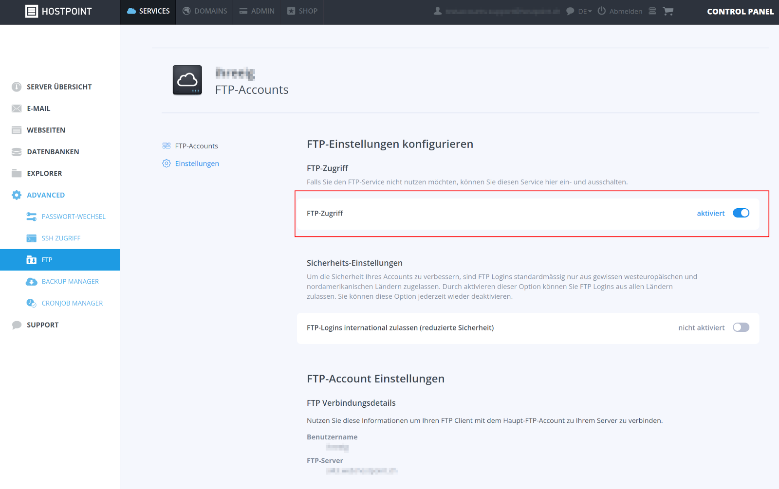 FTP aktiv