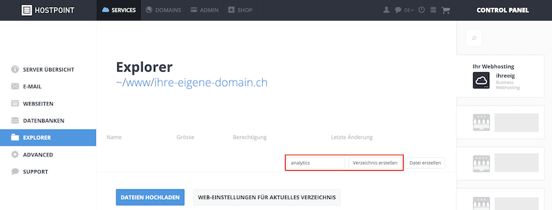 Matomo Verzeichnis erstellen de
