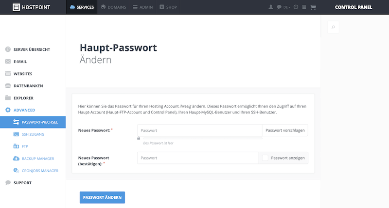 Webhosting Passwort Wechsel de