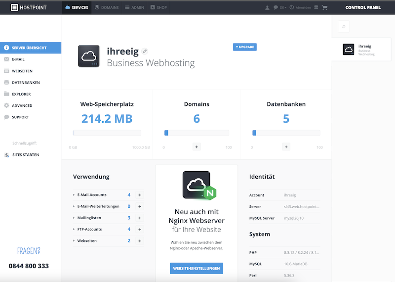 CP Hosting Uebersicht de