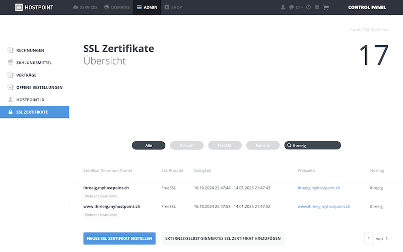 CP SSL Zertifikate de