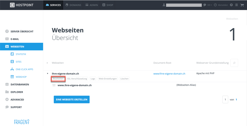 Webseiten-Alias hinzufügen