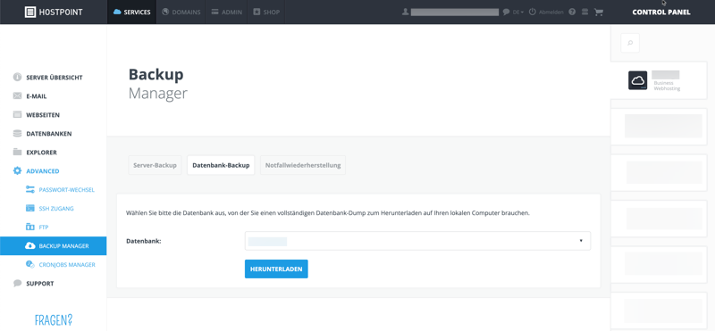 Control Panel - Backup
