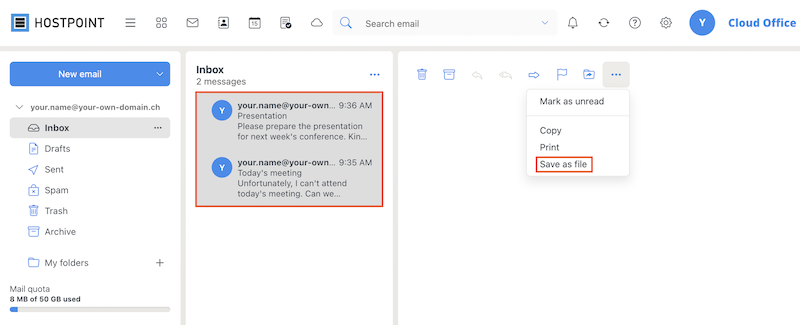 CloudOffice EmailsExportieren en