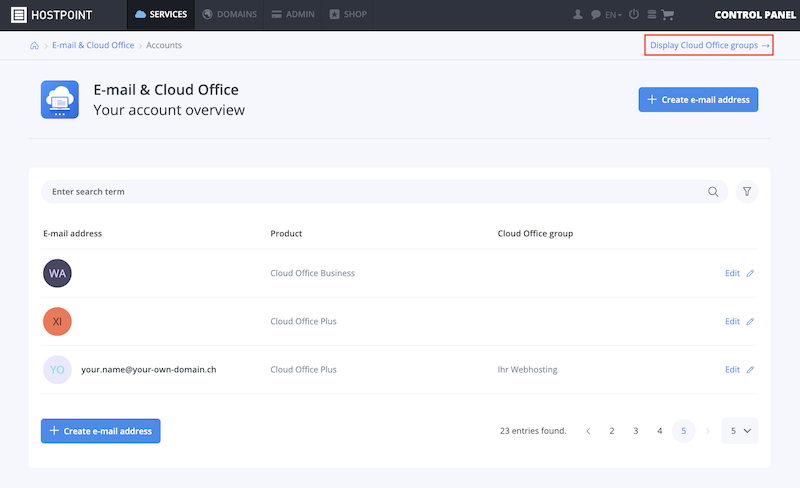 CloudOfficeGruppen anzeigen en