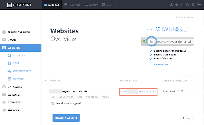 DocumentRoot myhostpoint en
