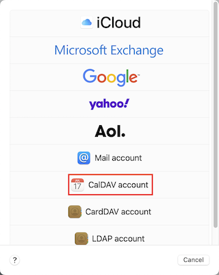 Apple Ventura Account hinzufuegen CalDAV EN