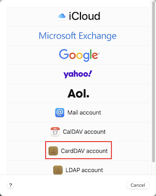 Apple Ventura Account hinzufuegen CardDAV EN