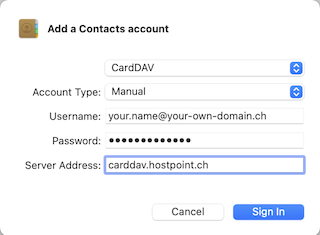 Apple Ventura CardDAV Account hinzufuegen EN