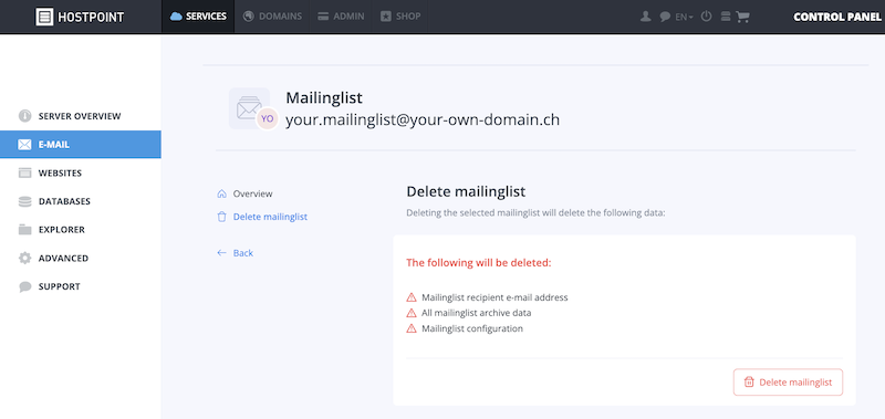 Mailingliste loeschen en