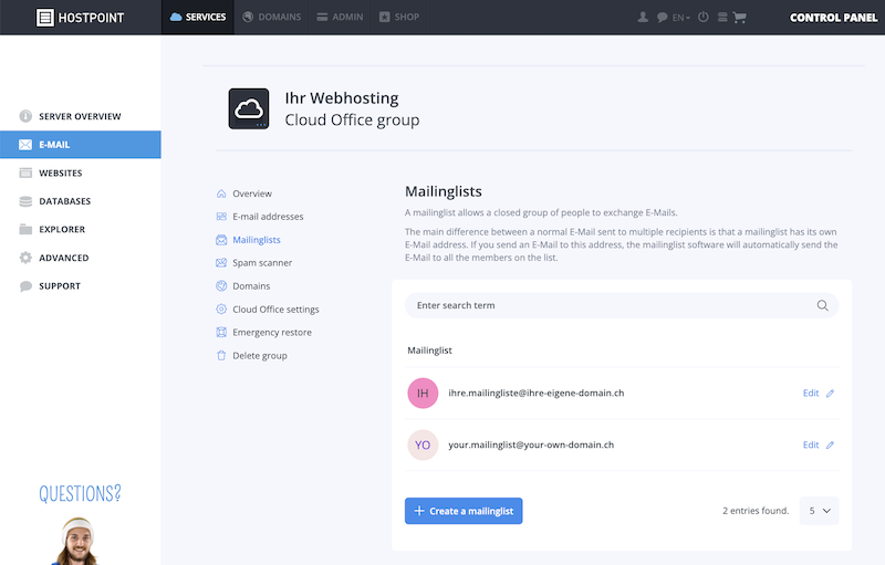 Mailingliste Uebersicht 02 en