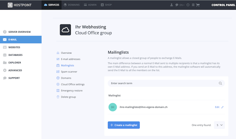 Mailingliste Uebersicht en