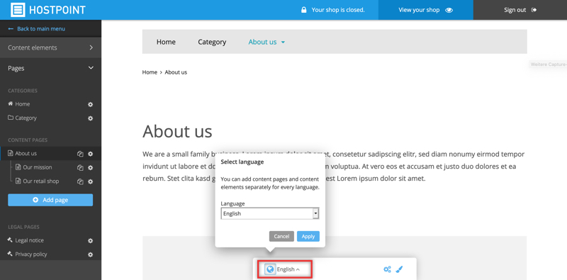 Webshop language