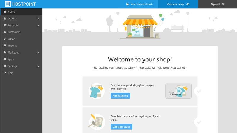 Webshop administration area