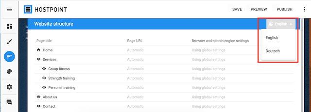 Sites Webseiten Struktur Sprache EN