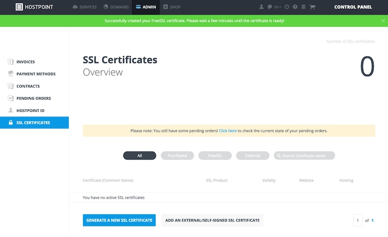 Generate a new SSL Certificate