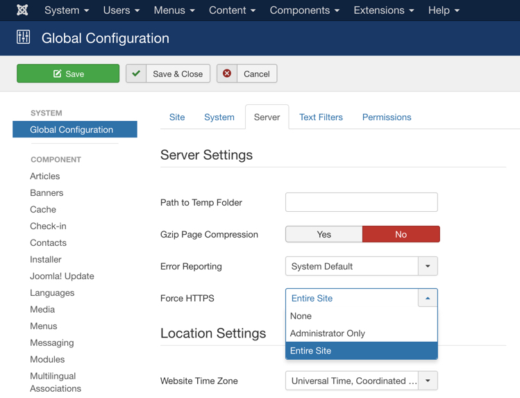 Joomla activate SSL