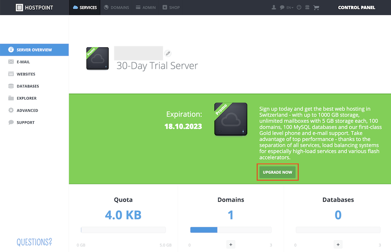 Upgrade Test Webhosting 02 EN