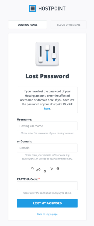 Lost Control Panel password