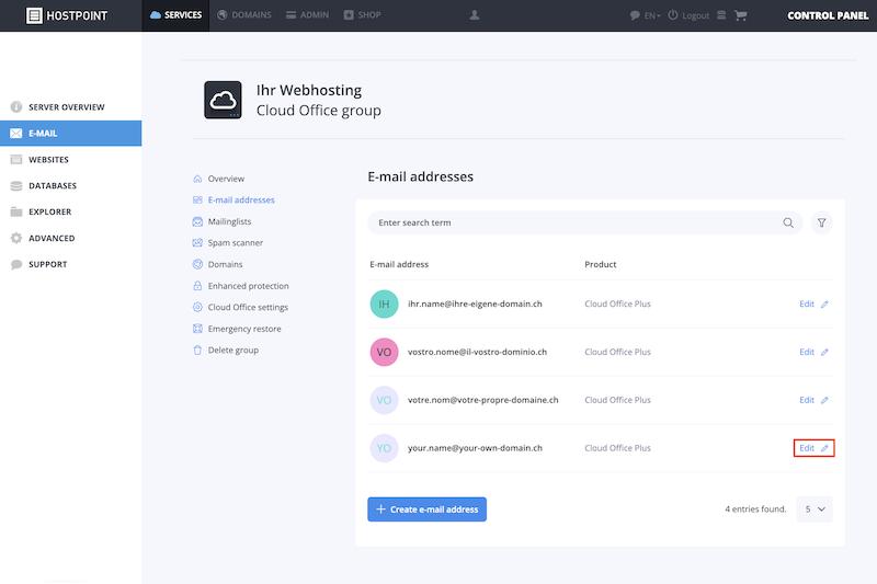 E Mail Adresse bearbeiten Webhosting en