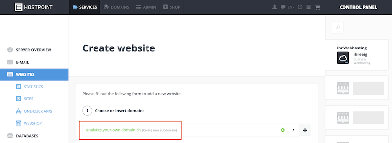 Matomo Subdomain erstellen en