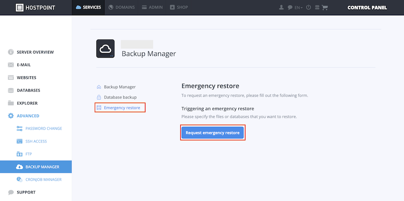 Webhosting Notfallwiederherstellung en