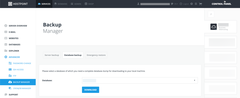 Control Panel - Backup