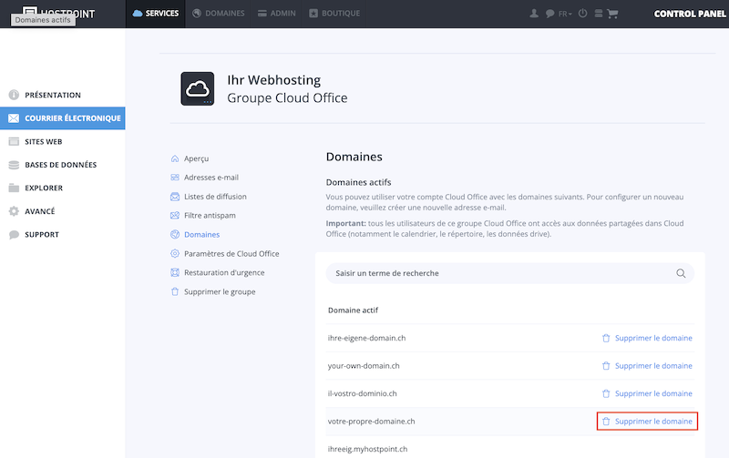 Domain von CloudOfficeGruppe entfernen fr