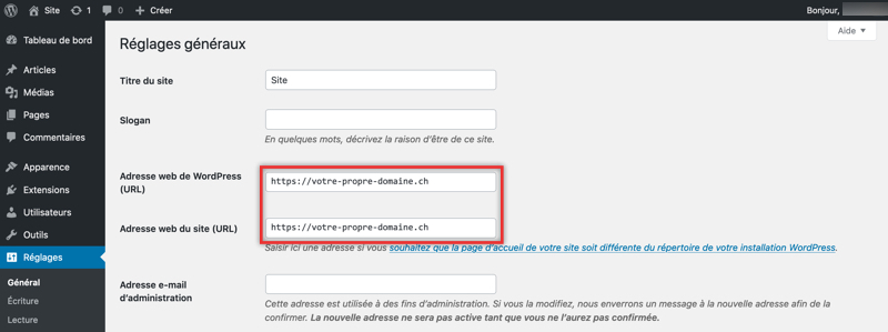 Transférer WordPress
