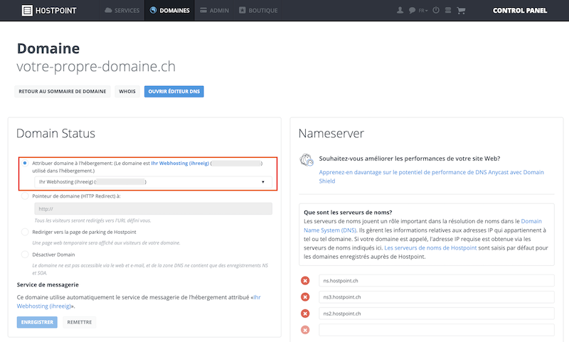 Domain Webhosting zuweisen fr
